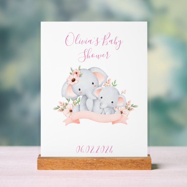 BABY SHOWER BABY ELEPHANT AND MOM ELEPHANT ACRYLIC SIGN (Neutral)