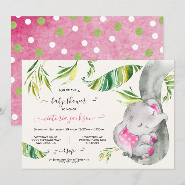 Baby shower Baby Elephant Jungle Invitation (Devant / Derrière)