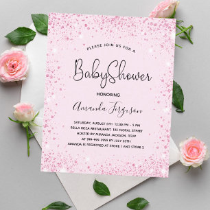 Baby Shower baby girl pink glitter invitation