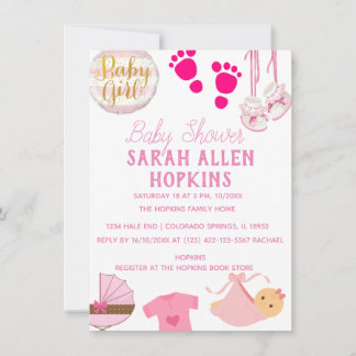Baby Shower | Baby Girl Pink Modern Save The Date
