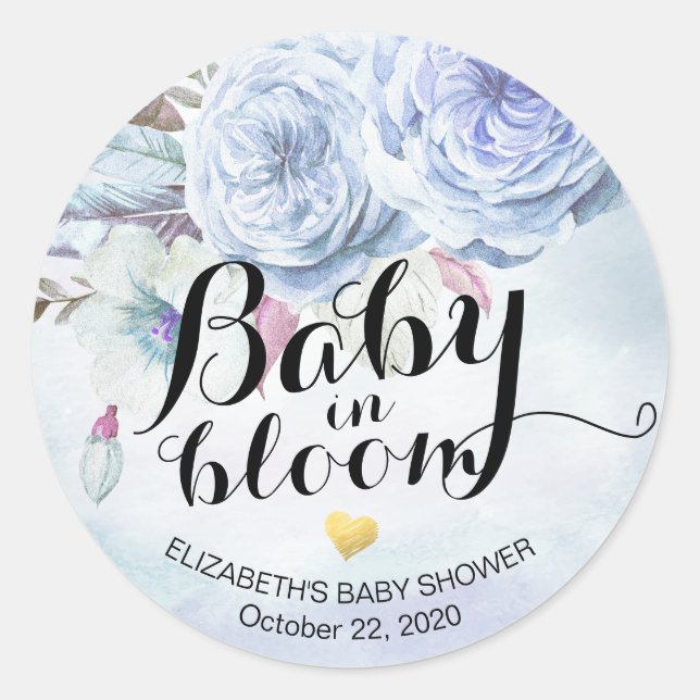 Baby Shower Baby in Bloom Boho Flowers & Feathers Classic Round Sticker (Front)