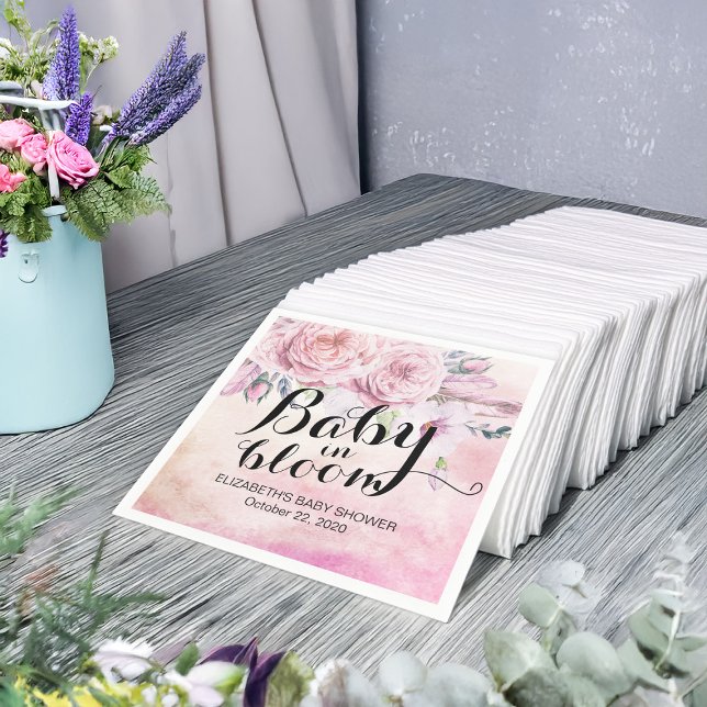 Baby Shower Baby in Bloom Boho Flowers & Feathers Napkin (Creator Uploaded)
