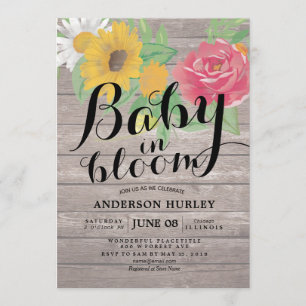 Baby Shower Baby in Bloom Chic Flowers Rustic Wood Invitation