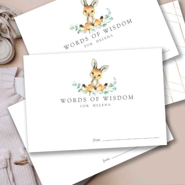 Baby Shower Baby Kangaroo Advice Card (Baby advice card, baby in bloom, watercolor, gender neutral, forest animals, for the parents)