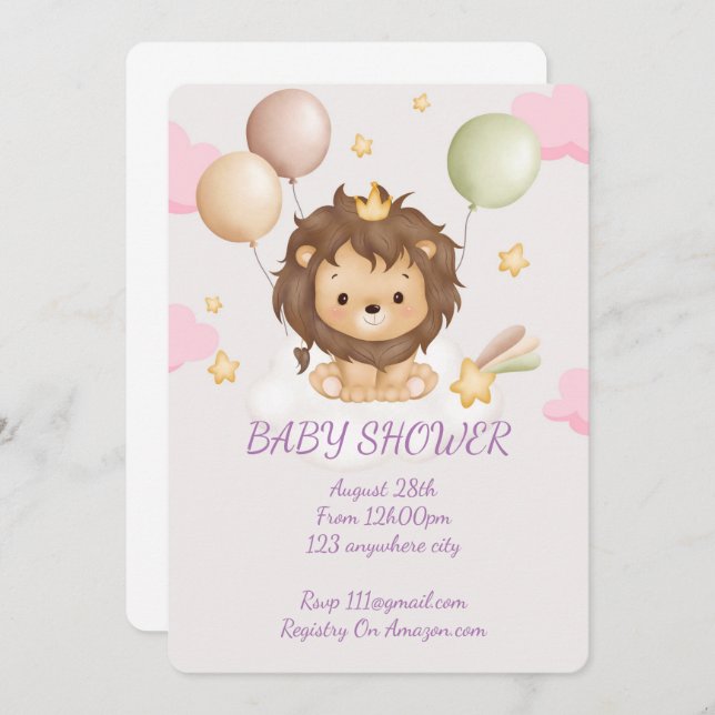 BABY SHOWER BABY LION INVITATION (Front/Back)