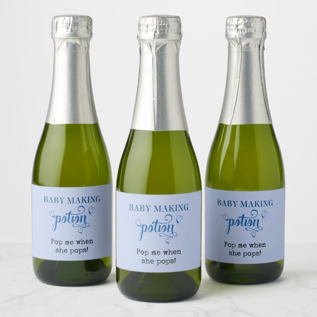 Baby Shower Baby Making Potion Favour Blue Mini Sparkling Wine Label (Bottles)