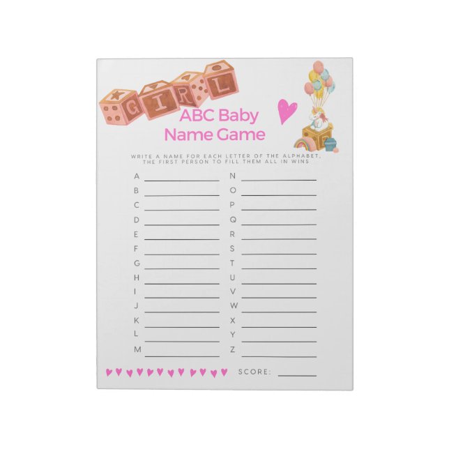 Baby Shower Baby Name Game Baby Girl Notepad (Rotated)