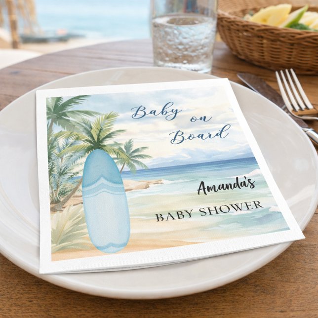 Baby shower baby on board surfboard napkin (Creator Uploaded)