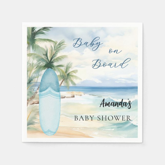 Baby shower baby on board surfboard napkin (Front)