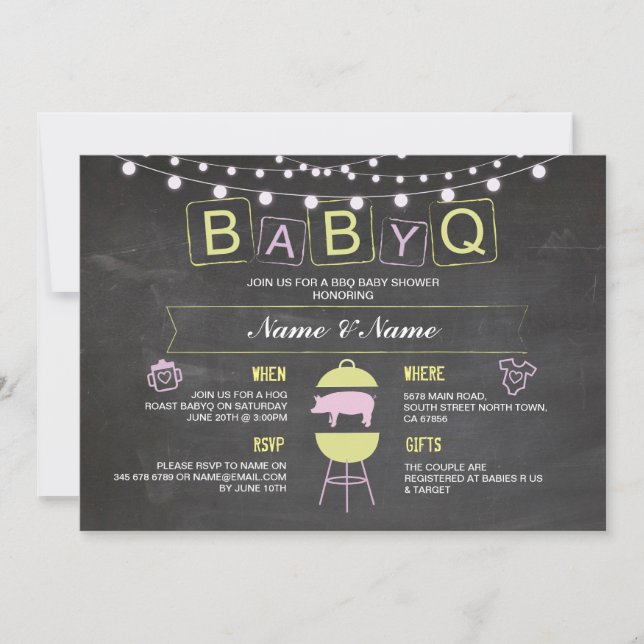 Baby shower BABYQ Pink Chalk Hog Roast Invitation (Devant)