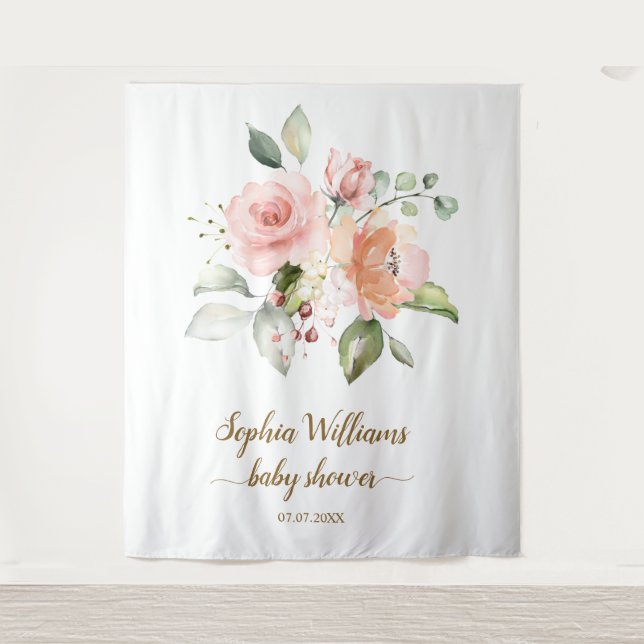 Baby Shower Backdrop - Blush Pink Roses Tapestry (Front)