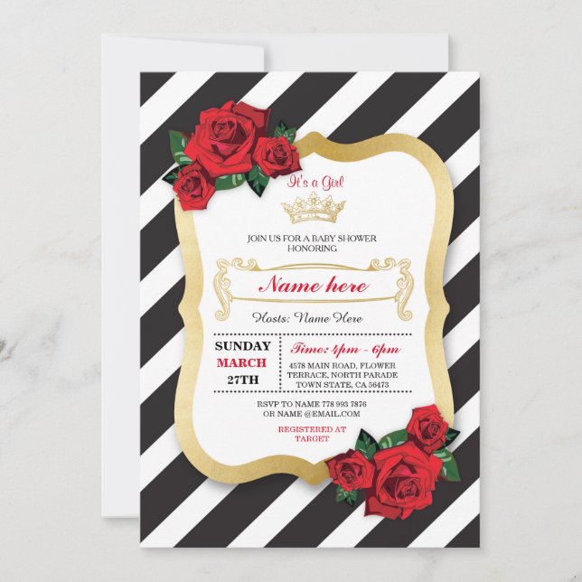 Baby shower Bande noire Rose  Invitation (Devant)