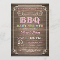 Baby shower barbecue Invitation Bois Rustique Rose