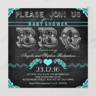baby shower barbecue noir en damier invitation