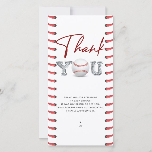 Baby Shower Baseball Thank You Card (Front)