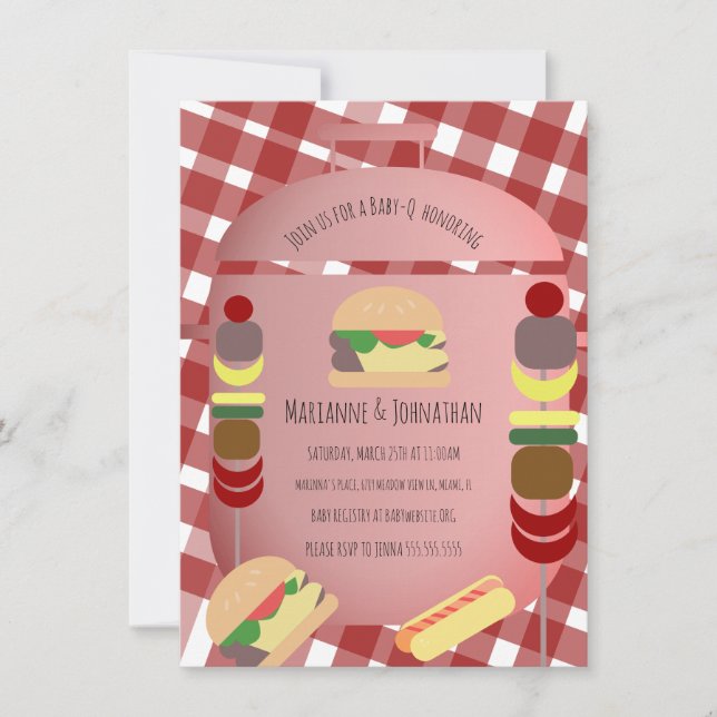Baby Shower BBQ Backyard Food Plaid Red Invitation (Front)