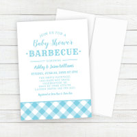 Baby Shower BBQ Light Blue Gingham Plaid