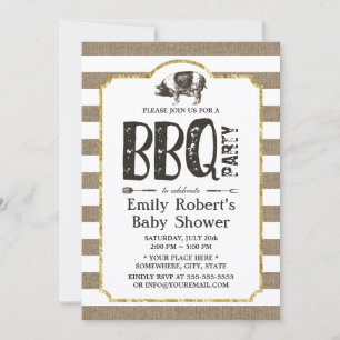 Baby Shower BBQ Rustic Burlap Stripes Invitation