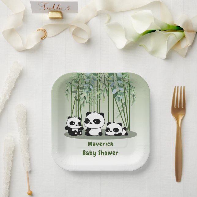 Baby Shower Bear Greenery Bamboo  Paper Plate (Wedding)