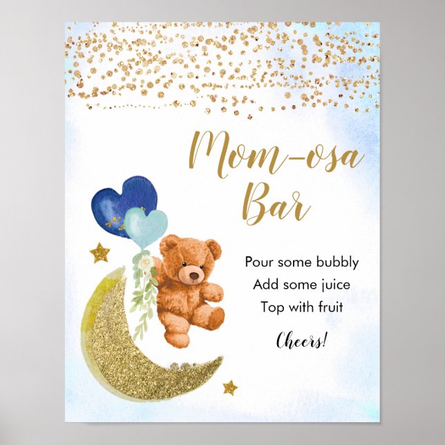 Baby shower Bearly Blue Momosa Bar Poster (Devant)