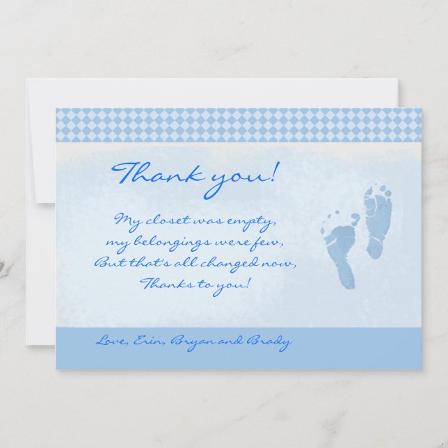 Baby shower Bébé Pieds Bleus Merci plat (Devant)