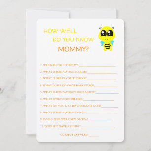 Baby Shower, Bee, How Well Do You Know Mom Card