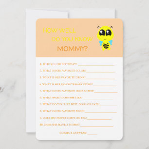 Baby Shower, Bee, How Well Do You Know Mom Card