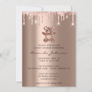Baby Shower Beer Glitter Rose Gold Drips  Boy Girl Invitation