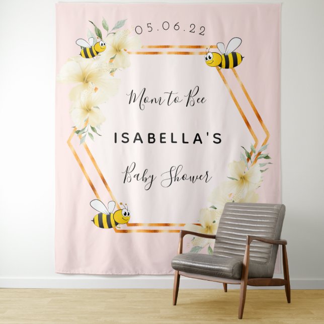 Baby Shower bees mom to bee rose gold girl Tapestry (In Situ)