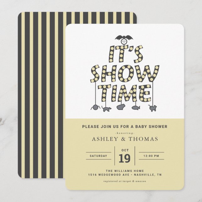 Baby shower Beetlejus | C'est Showtime Invitation (Devant / Derrière)