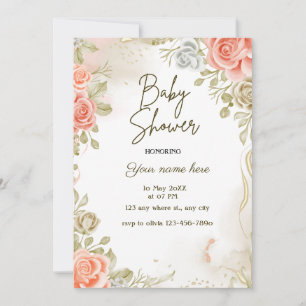 Baby shower beige invitations florales