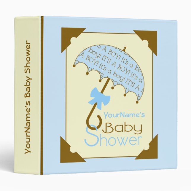 Baby Shower Binder -Blue & Brown Umbrella (Front/Spine)