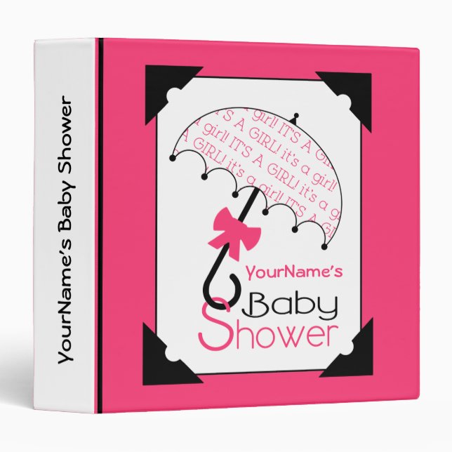 Baby Shower Binder - Hot Pink It's A Girl Umbrella (Front/Spine)