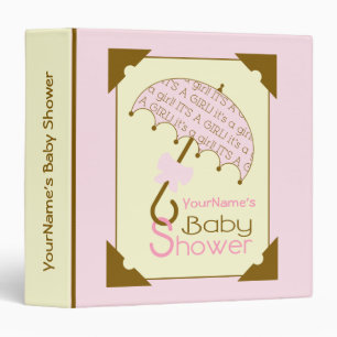 Baby Shower Binder - Pink & Brown Umbrella
