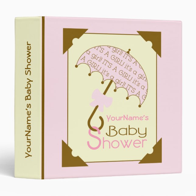 Baby Shower Binder - Pink & Brown Umbrella (Front/Spine)