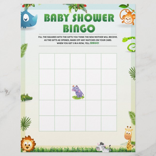 Baby Shower Bingo Baby Shower Game [Animal Theme] Letterhead (Front)