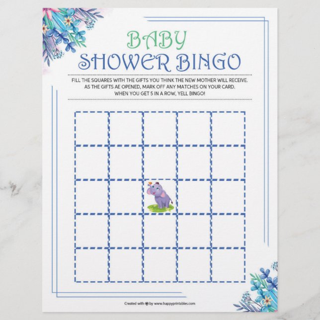 Baby Shower Bingo [Blue Floral] Letterhead (Front)