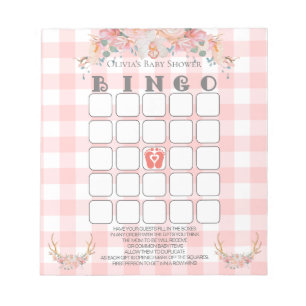 Baby Shower Bingo BOHO Baby Coral  Gingham Notepad