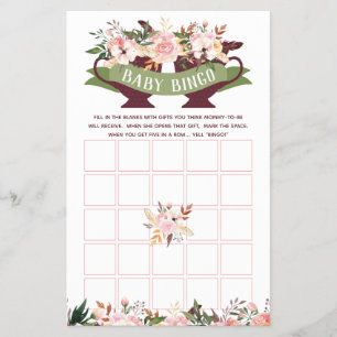 Baby Shower Bingo, Boho Tea Party with Flowers Flyer