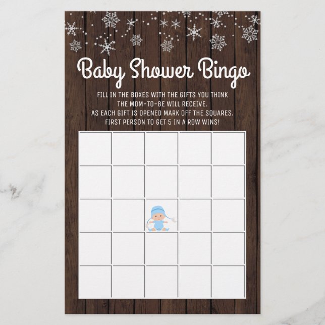 Baby shower Bingo Boy Rustic Snowflake Bingo Carte (Devant)