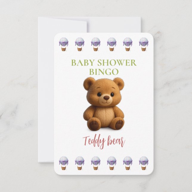 Baby Shower Bingo Card, Funny Game- Teddy Bear (Front)
