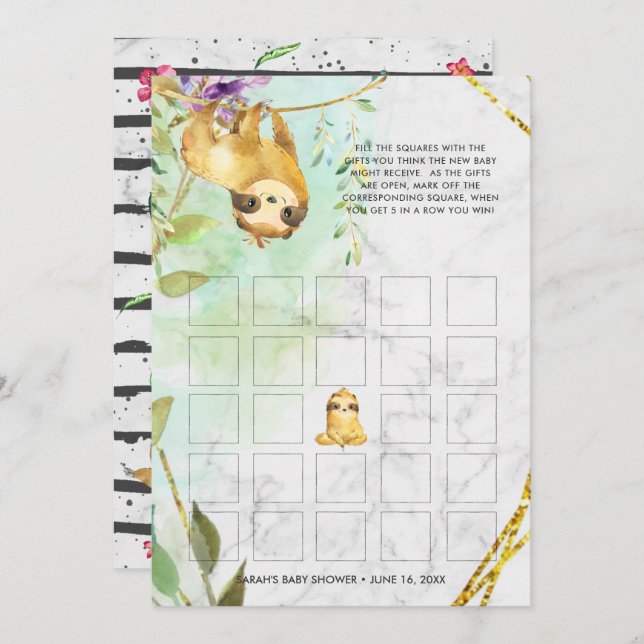 Baby Shower Bingo Card | Tropical Sloth (Front/Back)