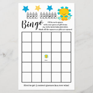 Baby Shower Bingo Colourful Lion Game Card 