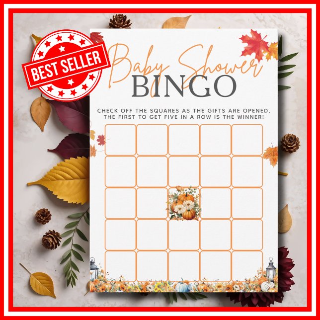 Baby Shower BINGO Game A Little Pumpkin Floral Invitation (Baby Shower BINGO Game A Little Pumpkin is on the Way Fall Autumn Floral Watercolor Invitation )