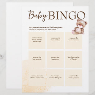 Baby shower bingo game brown personalized template letterhead
