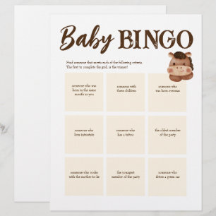 Baby shower bingo game brown personalized template letterhead