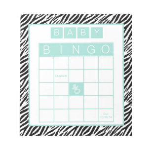 Baby Shower Bingo Game Chic Aqua Mint Zebra Notepad