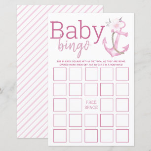 Baby Shower Bingo Game   Nautical Pink Anchor Baby