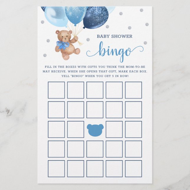 Baby Shower Bingo Game Teddy Bear (Front)
