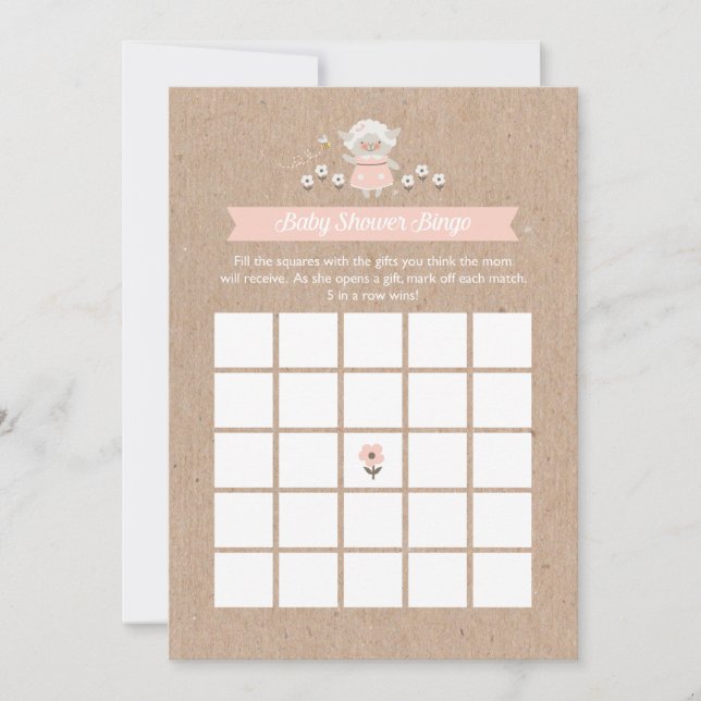 Baby shower Bingo Girl Lamb Carte de jeu (Devant)